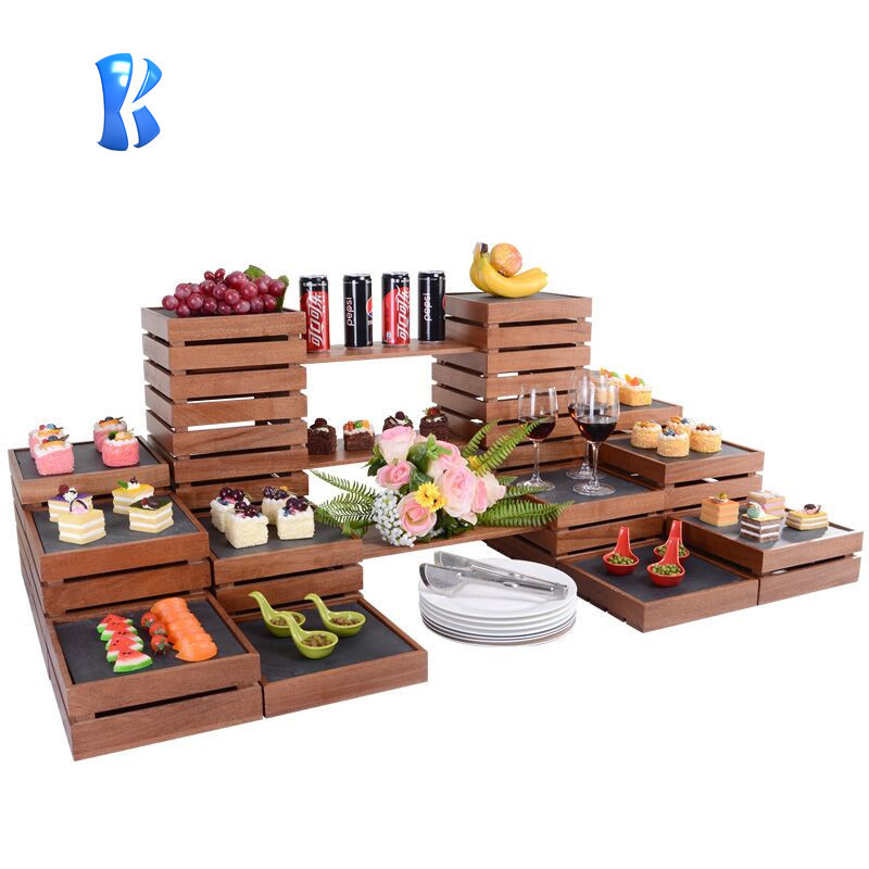 OKEY Catering equipment restaurant wooden square riser wooden buffet display stand