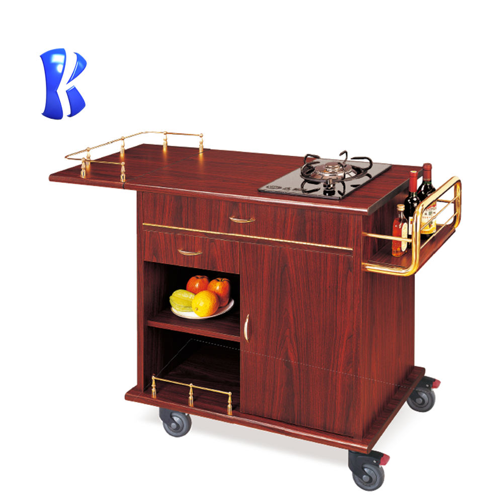 OKEY Hotel solid wood four wheels cooking cart flambe trolley