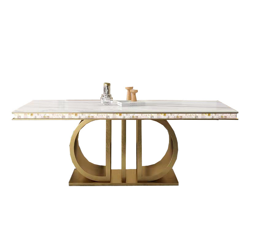 Luxury Italian Modern Home Furniture Dinning Room Table Good Quality Stainless Steel Leg High Gloss Marble Dining Table