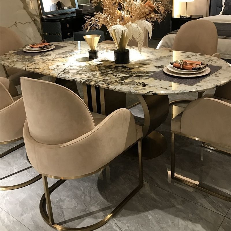 Luxury Italian Modern Home Furniture Dinning Room Table Good Quality Stainless Steel Leg High Gloss Marble Dining Table