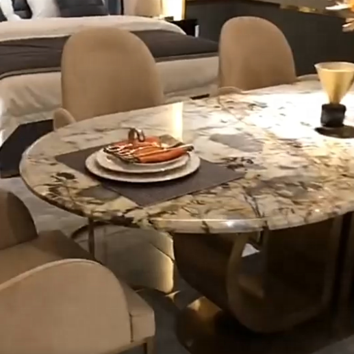 Luxury Italian Modern Home Furniture Dinning Room Table Good Quality Stainless Steel Leg High Gloss Marble Dining Table