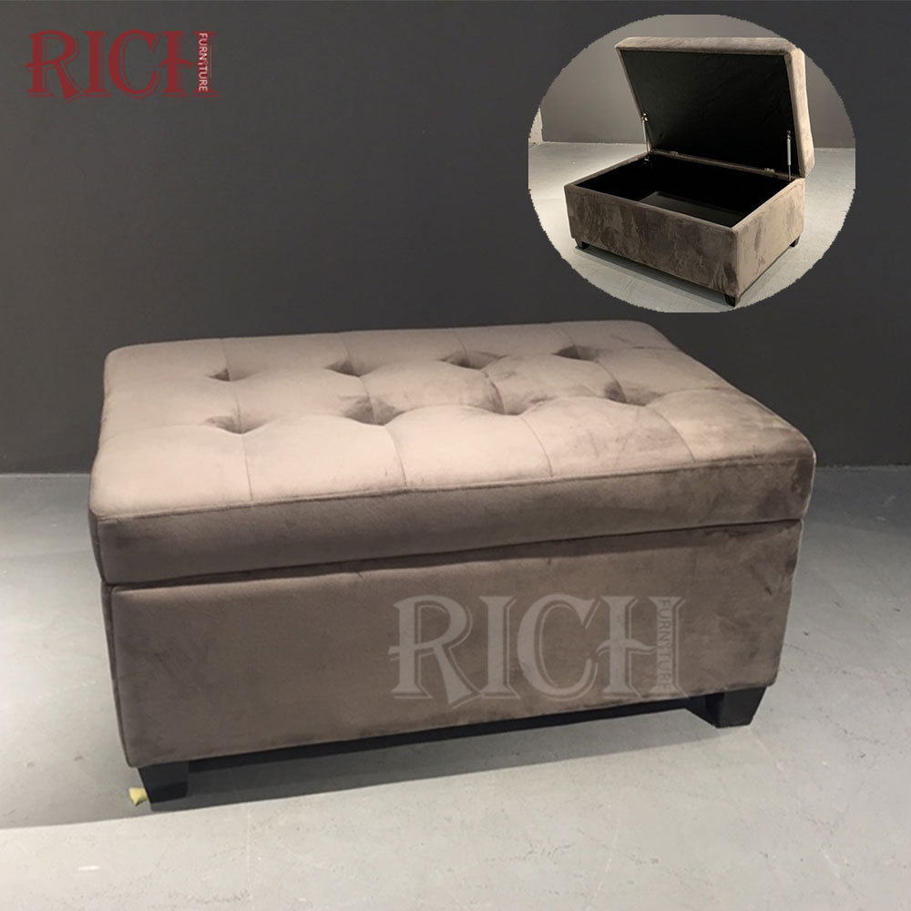 Modern bedroom accent storage bench box tufted top ottoman stool with storage cube box ottoman upholstered storage bench