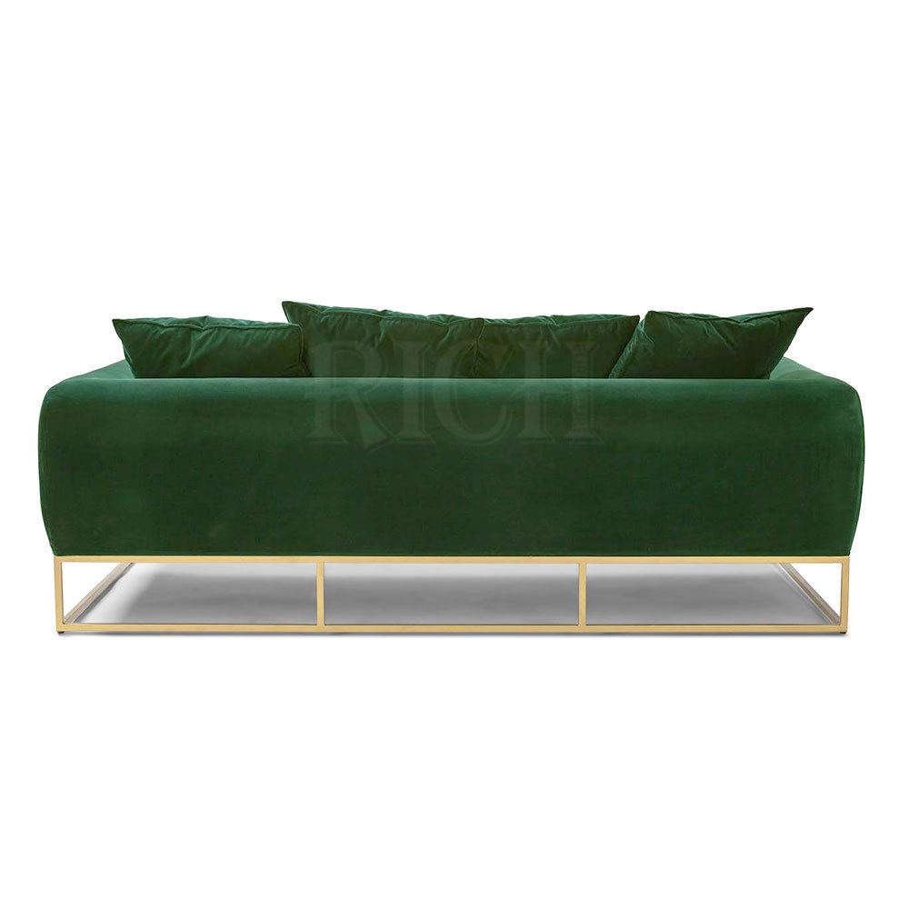 European Style Modern Golden Stainless Steel Legs Couch Sofa Beauty Salon Sofa Green Fabric Velvet Living Room Sofa