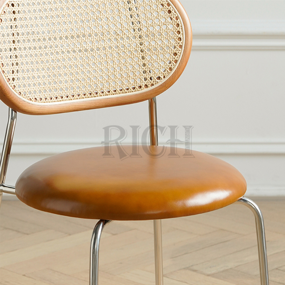 metal frame leisure kitchen dining chairs modern restaurant cafe furniture chair wicker rattan cane back dining chair