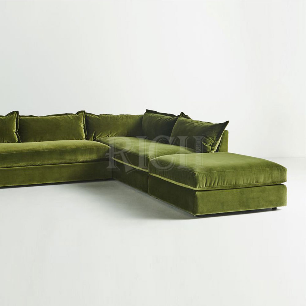 low modular lobby velvet green sofa l shape right hand sectional sofa soft fabric extra large contemporary modern corner sofas