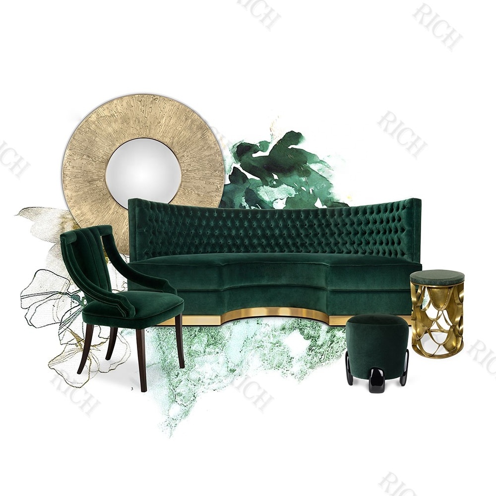 divano velvet green settee sofa club luxury modern design couches half circular settee round living room curved circle sofa