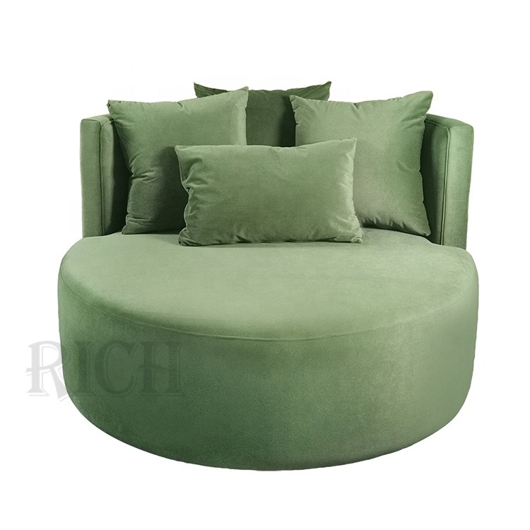 lounge chair modern contemporary luxury Italian big single sofa chair circle accent green velvet lounge round single chair