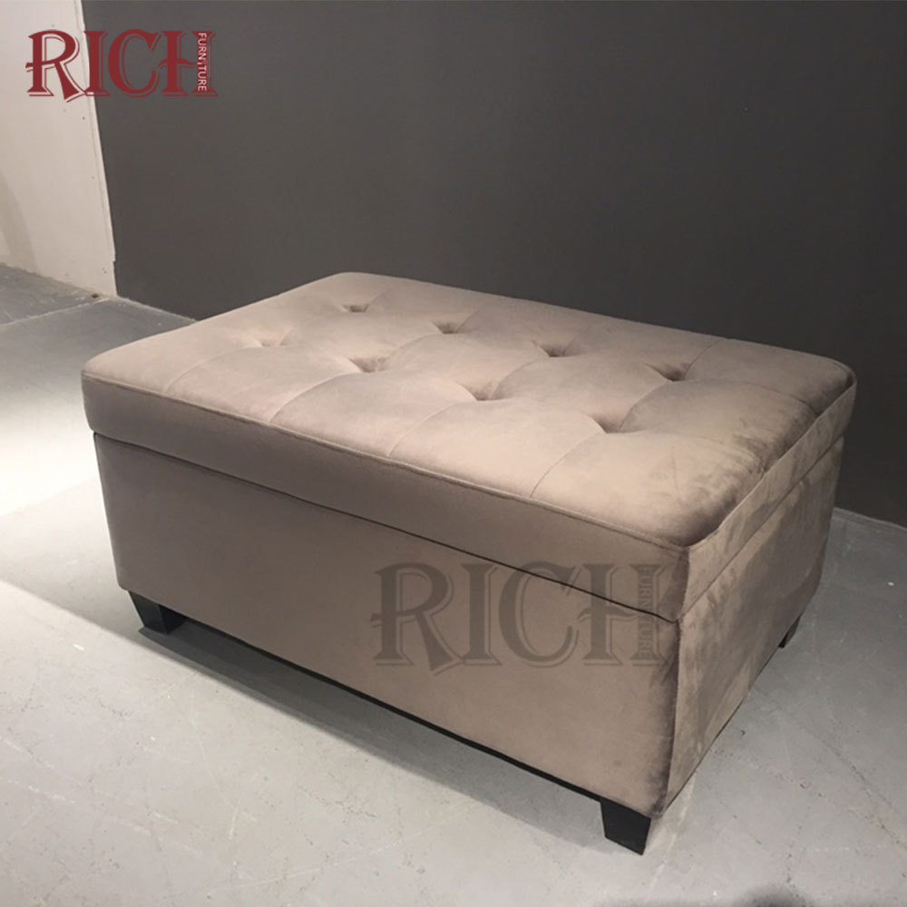 Modern bedroom accent storage bench box tufted top ottoman stool with storage cube box ottoman upholstered storage bench