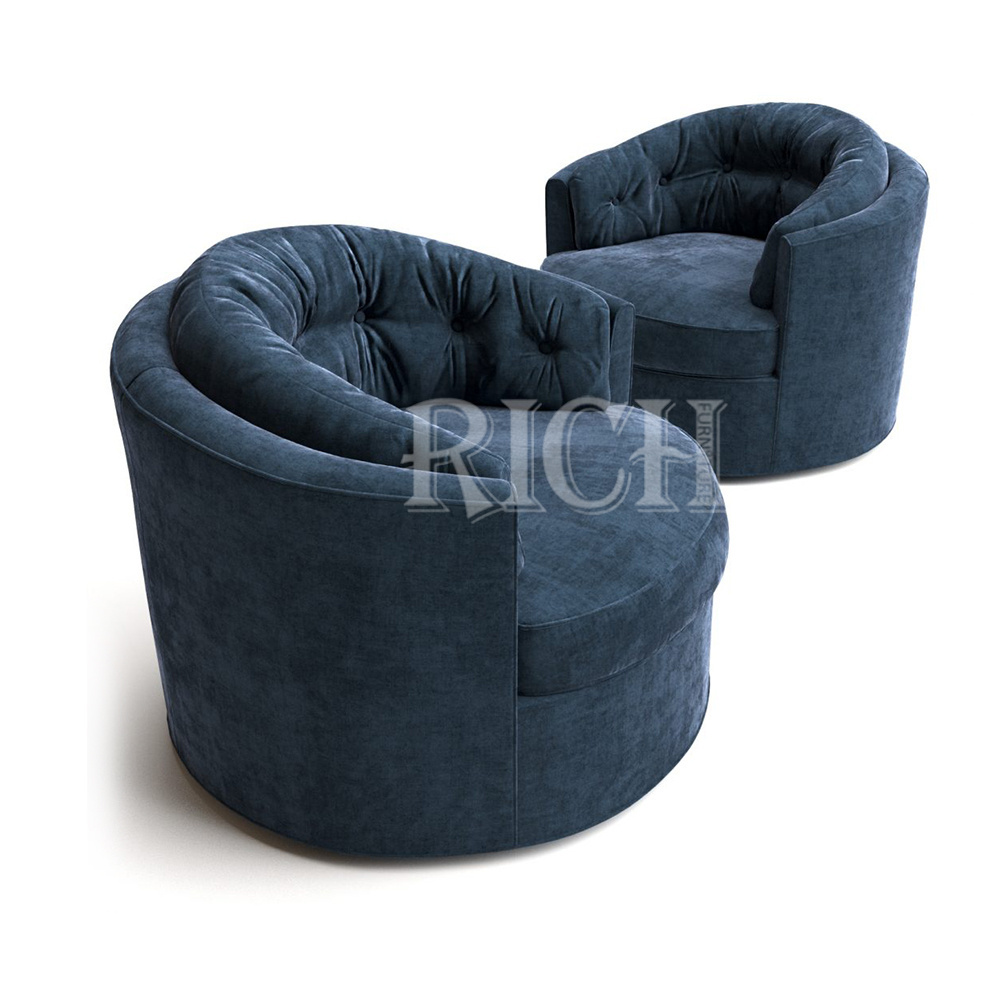 modern circular base circle sofa chair large round lounge chairs living room furniture navy blue swivel barrel arm accent chair