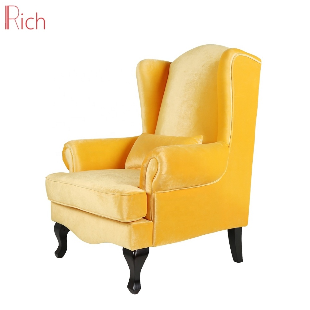 wholesale Comfortable wing back chair fabric Indoor Velvet wingback statement armrest chair