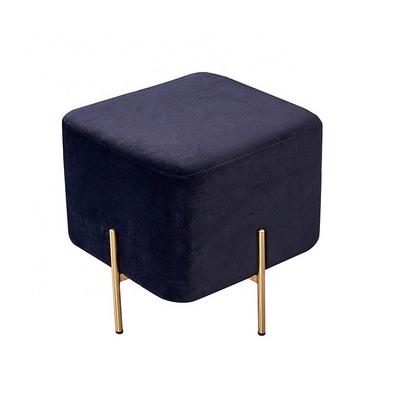 Modern Black Velvet Design Living Room Furniture  Ottoman Stainless Steel Gold Foot Square Stool