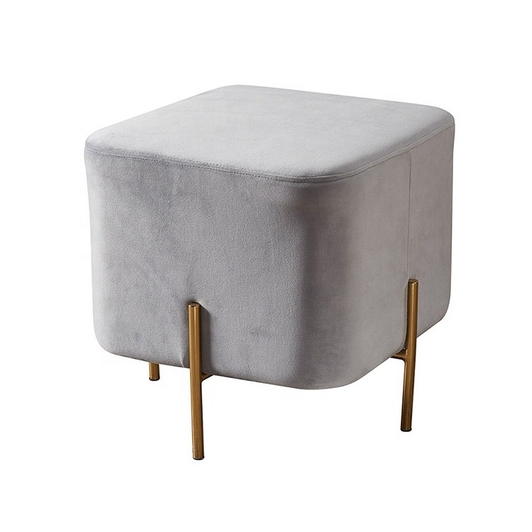 Modern Black Velvet Design Living Room Furniture  Ottoman Stainless Steel Gold Foot Square Stool