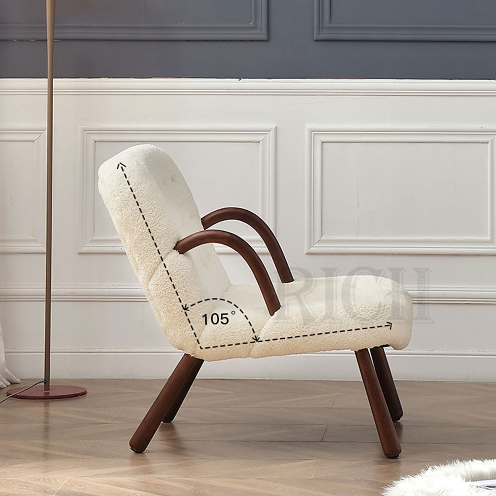 Scandinavian sheepskin sherpa reading chair lambskin soft teddy chair with stool cream wool boucle arm chair