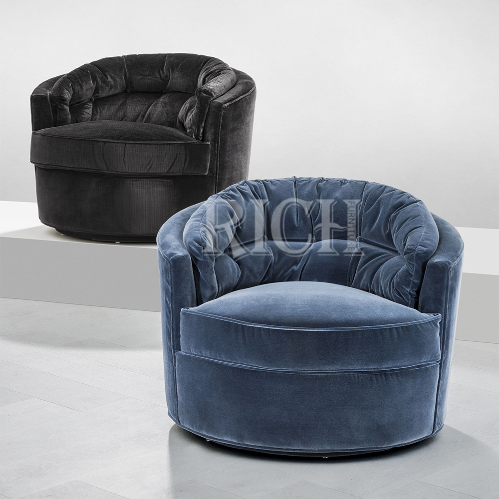 modern circular base circle sofa chair large round lounge chairs living room furniture navy blue swivel barrel arm accent chair