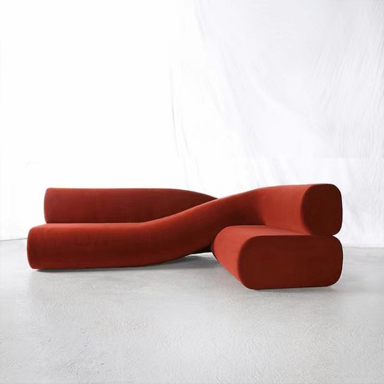 Modern luxury hotel creative designer shaped winding twist custom sofa couch irregular fabric modular  L shaped corner sofa