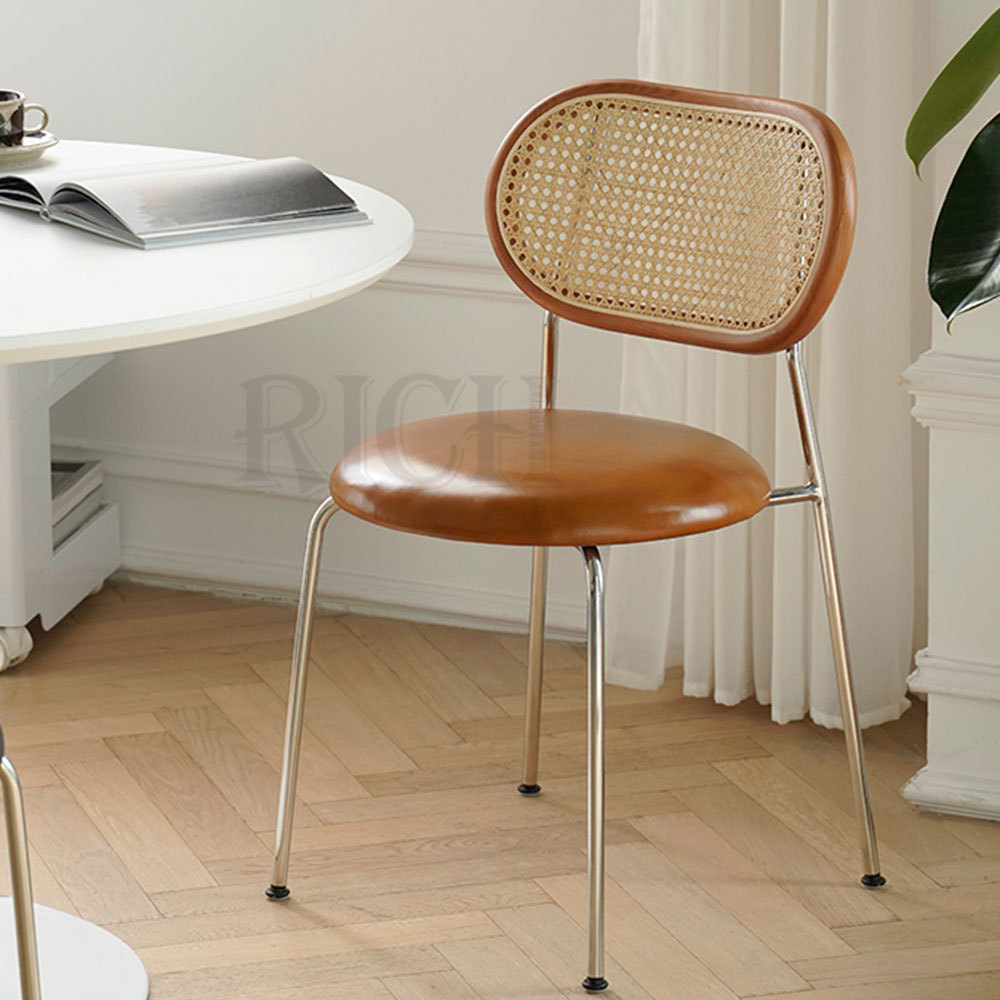 metal frame leisure kitchen dining chairs modern restaurant cafe furniture chair wicker rattan cane back dining chair