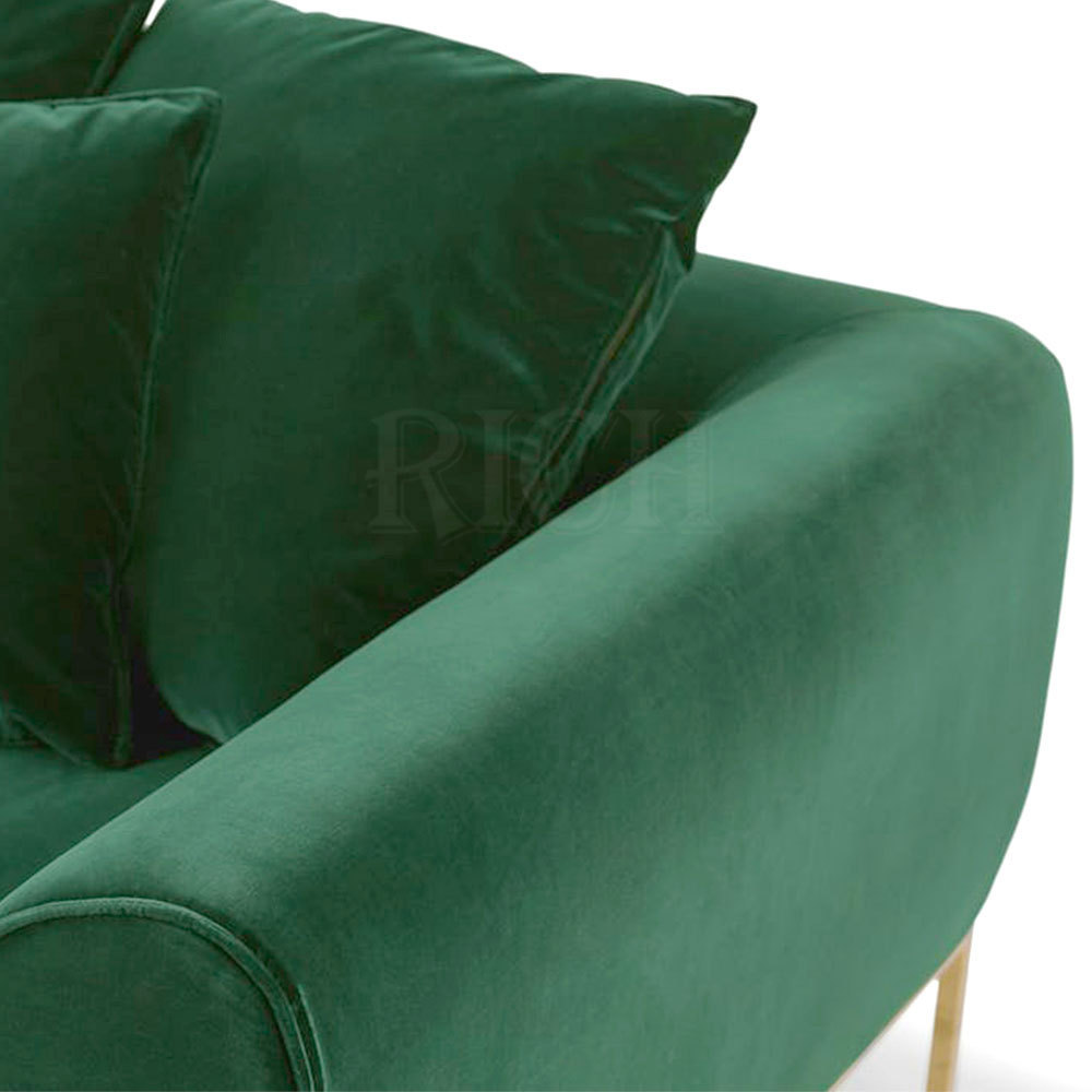 European Style Modern Golden Stainless Steel Legs Couch Sofa Beauty Salon Sofa Green Fabric Velvet Living Room Sofa