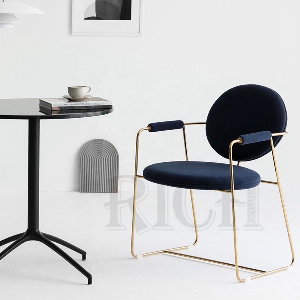 velvet single kitchen chair classic accent upholstered dining chair Foshan gold stainless steel navy blue dining room chairs