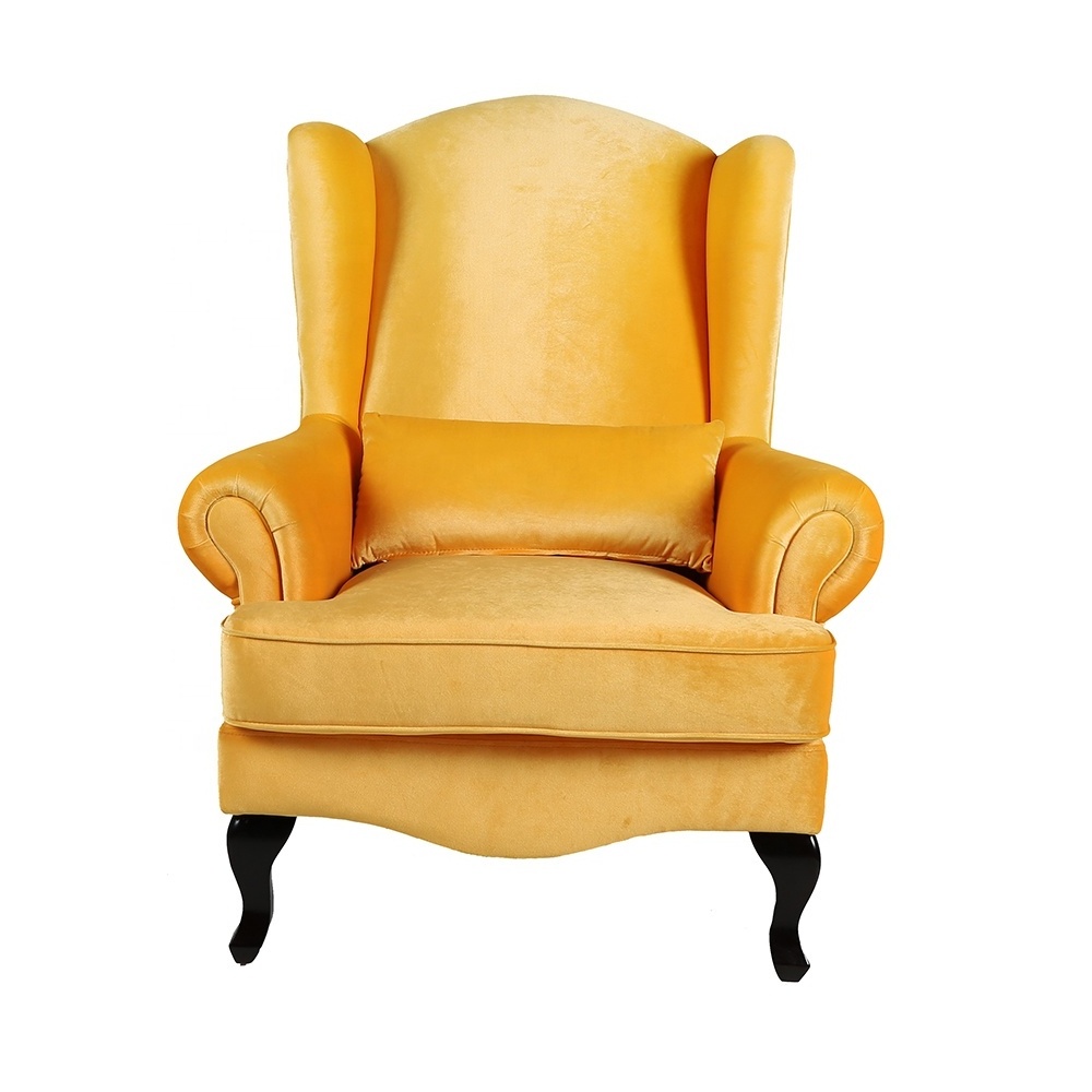 wholesale Comfortable wing back chair fabric Indoor Velvet wingback statement armrest chair