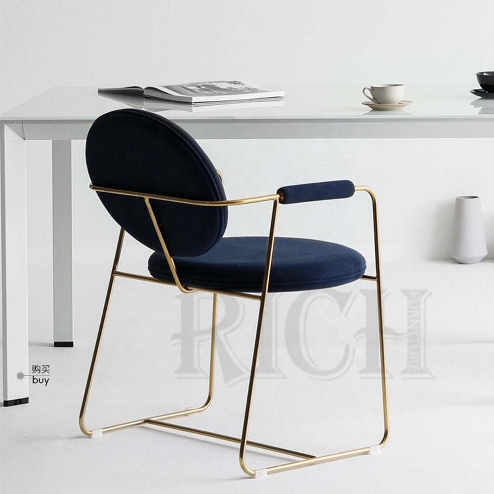 velvet single kitchen chair classic accent upholstered dining chair Foshan gold stainless steel navy blue dining room chairs