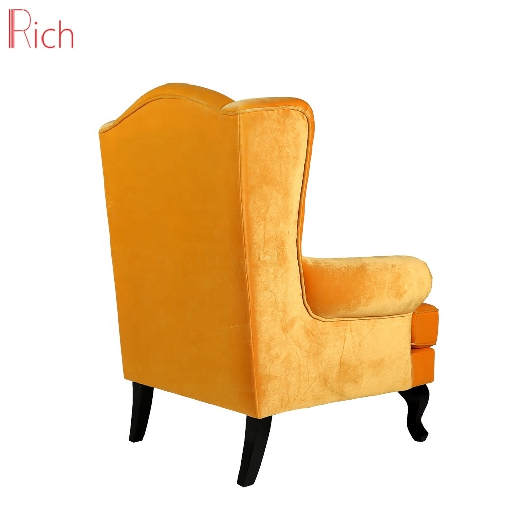 wholesale Comfortable wing back chair fabric Indoor Velvet wingback statement armrest chair