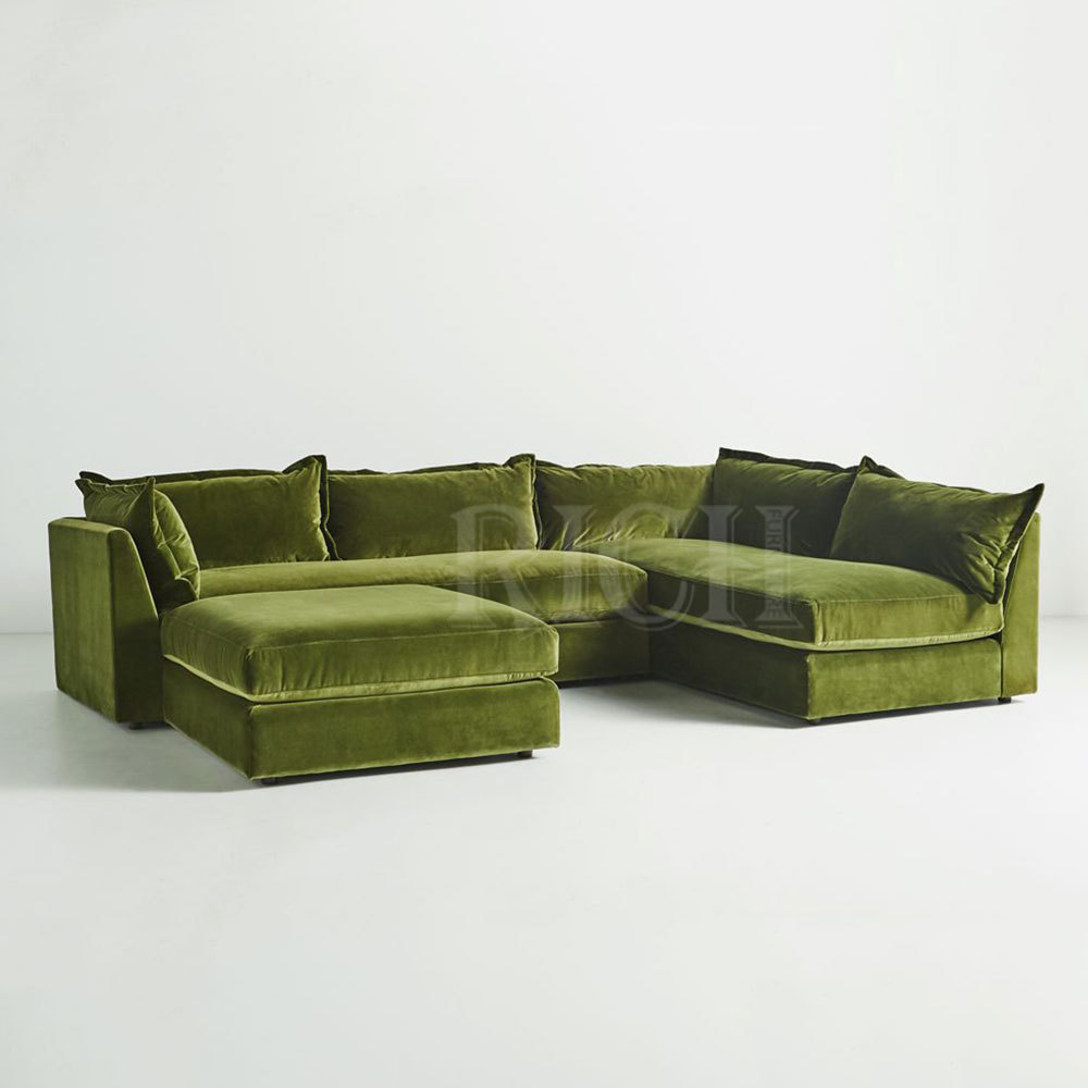 low modular lobby velvet green sofa l shape right hand sectional sofa soft fabric extra large contemporary modern corner sofas