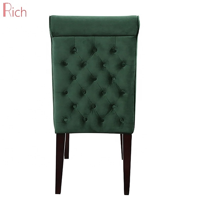 Wholesale Antique Home Solid Wooden Furniture Restaurant Chair Velvet Fabric Green Dinning Chair