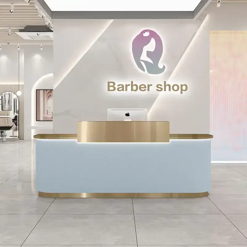 Luxury gold beauty salon stainless steel bar commercial hotel beauty shops front desk reception salon reception desks