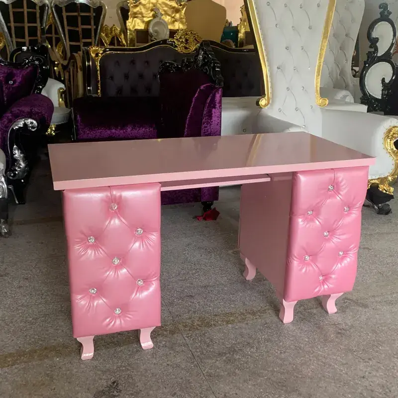 European Design style nail beauty furniture luxury pink color MDF luxury manicure nail salon furniture