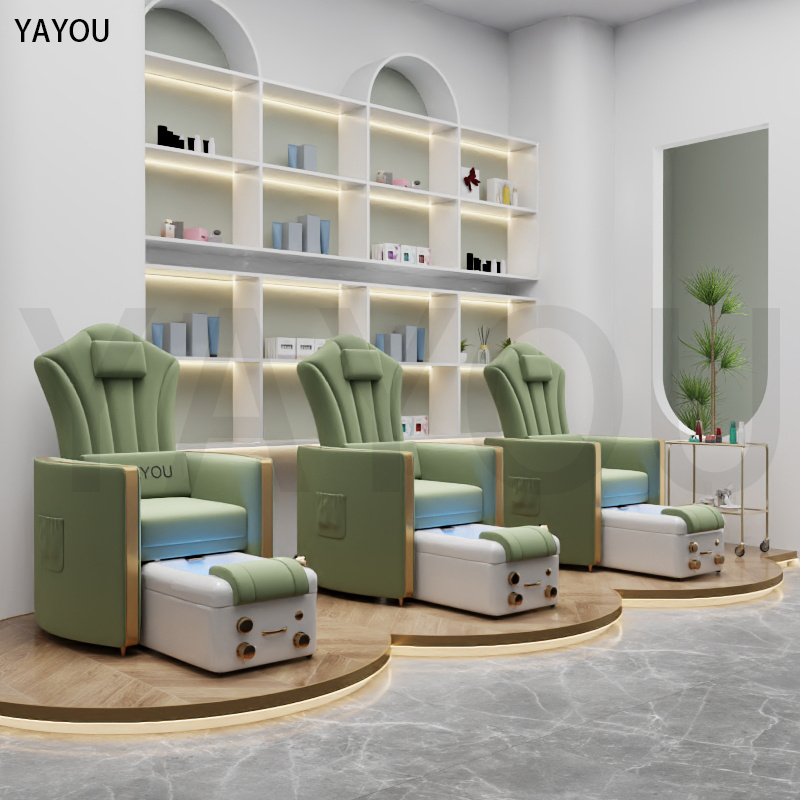 Pedicure chairs modern green color leather pipeless pedicure throne foot spa chair pedicure chair with sink for nail salon