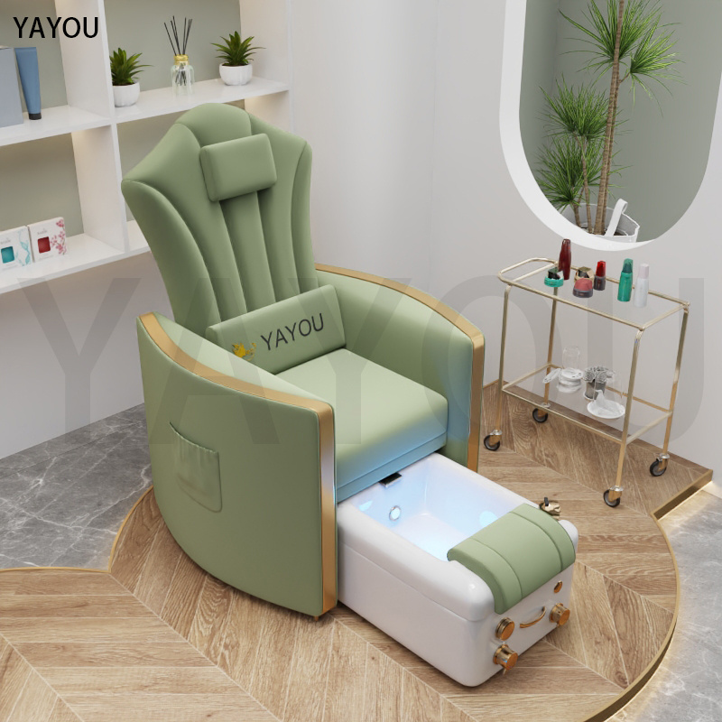 Pedicure chairs modern green color leather pipeless pedicure throne foot spa chair pedicure chair with sink for nail salon