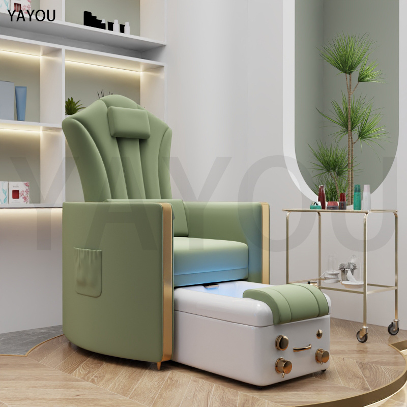 Pedicure chairs modern green color leather pipeless pedicure throne foot spa chair pedicure chair with sink for nail salon