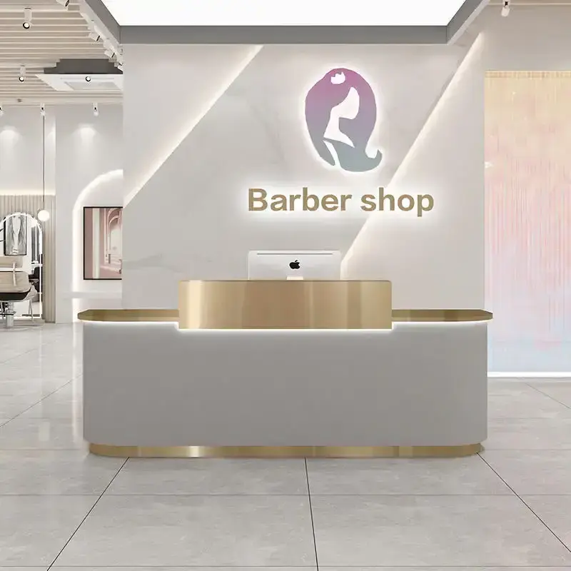 Luxury gold beauty salon stainless steel bar commercial hotel beauty shops front desk reception salon reception desks