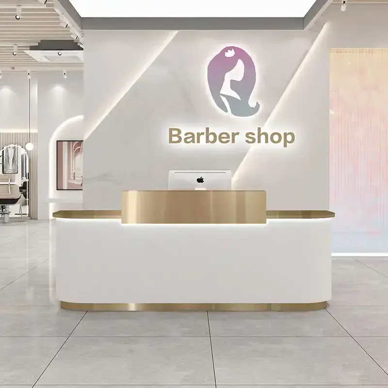 Luxury gold beauty salon stainless steel bar commercial hotel beauty shops front desk reception salon reception desks