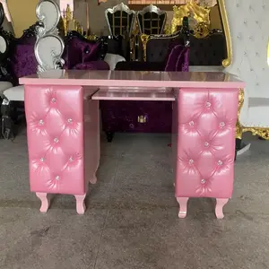 European Design style nail beauty furniture luxury pink color MDF luxury manicure nail salon furniture