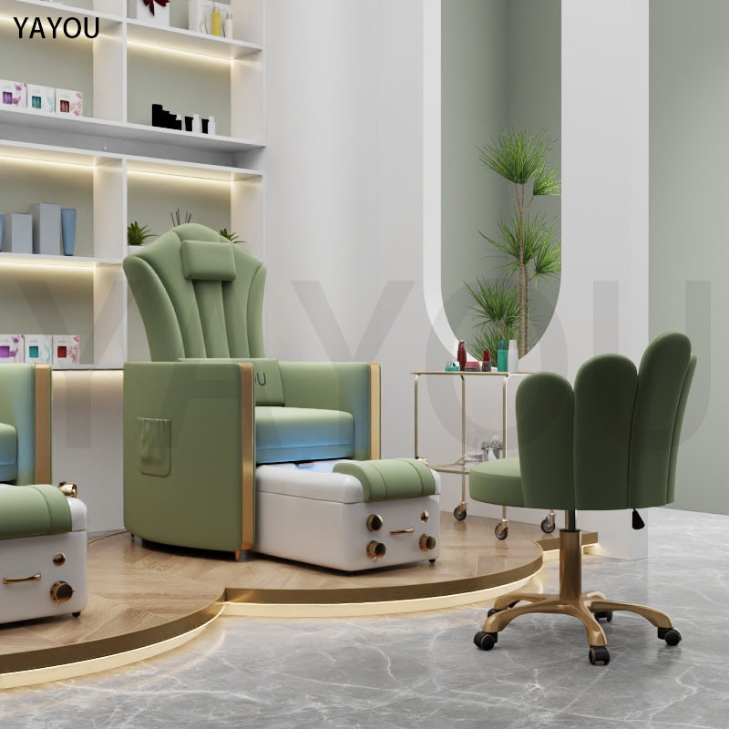 Pedicure chairs modern green color leather pipeless pedicure throne foot spa chair pedicure chair with sink for nail salon