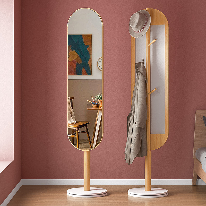 Nordic Simple Multi-Function Can Rotate The Clothing Storage Home Bedroom Dressing Floor Mirror Coat And Hat Rack