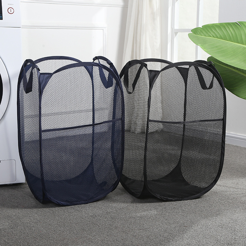 Foldable Dirty Clothes Polyester Mesh Laundry Basket Large Capacity Household Portable Clothes Organizer