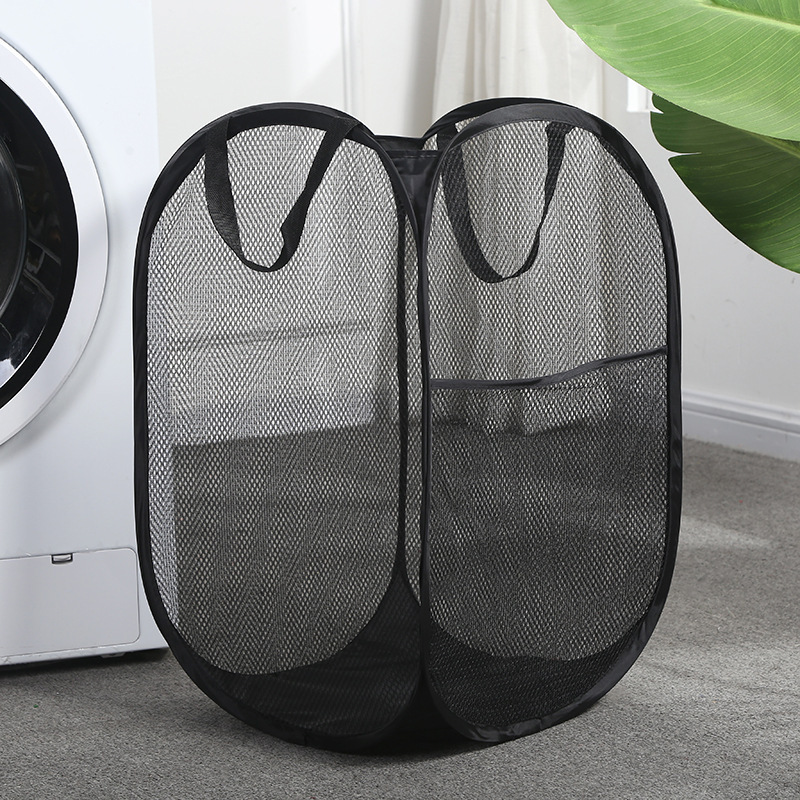 Foldable Dirty Clothes Polyester Mesh Laundry Basket Large Capacity Household Portable Clothes Organizer