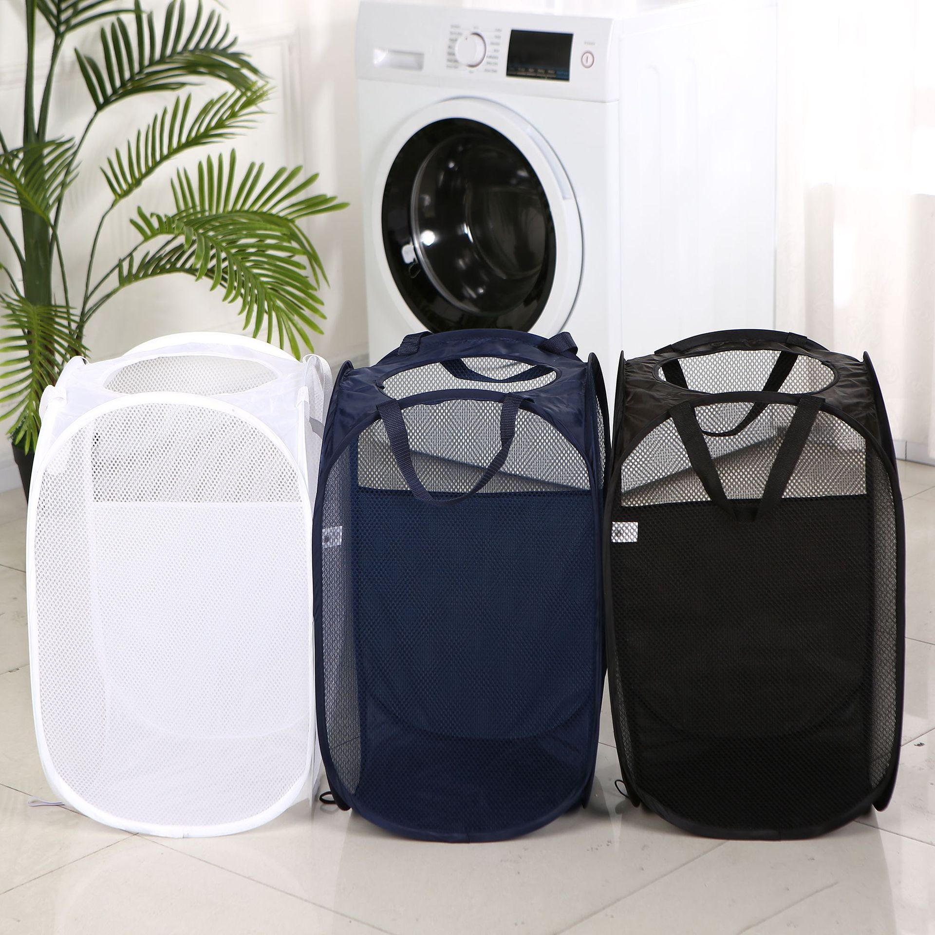 Foldable Dirty Clothes Polyester Mesh Laundry Basket Large Capacity Household Portable Clothes Organizer