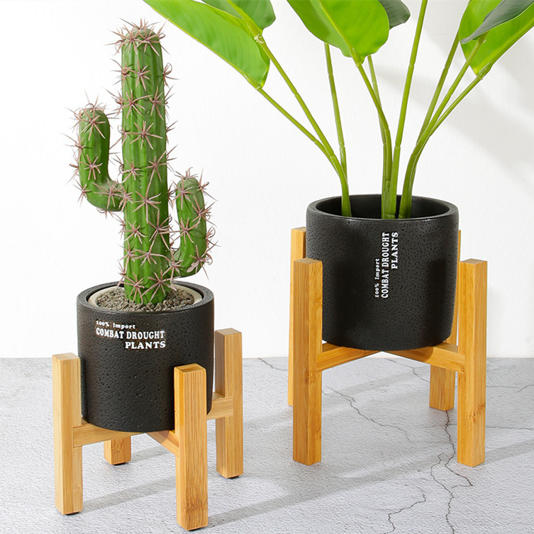 Floor Standing Four-Legged Flower Stand Bamboo Wooden Flowerpot Holder Succulent Plants Tenon Structure Display Rack