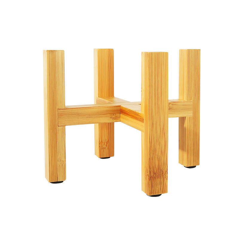 Floor Standing Four-Legged Flower Stand Bamboo Wooden Flowerpot Holder Succulent Plants Tenon Structure Display Rack