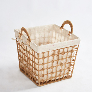 Large Toy Sundries Round Storage Basket Country Style Homeuse Square Hemp Rope Woven Laundry Basket With Cloth Lining