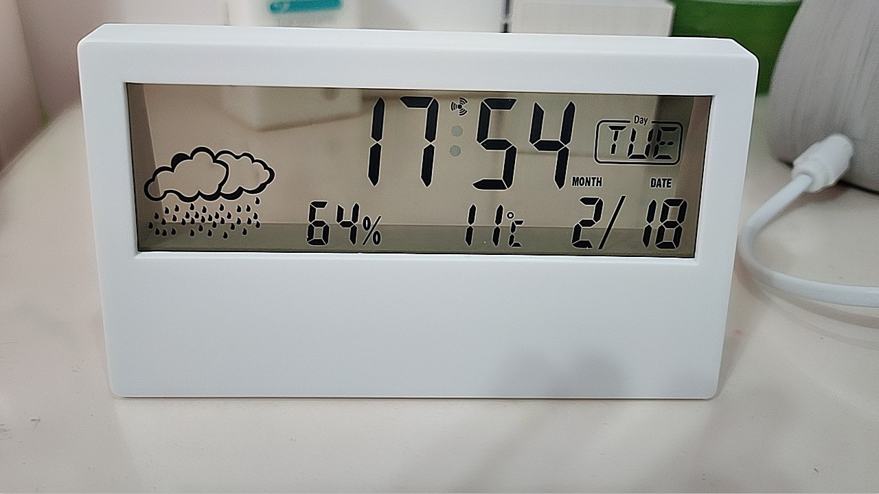 Ins Style Transparent Solid Color Hygrograph Weather Display LED Clock Desktop Children Students Electronic Alarm Clock