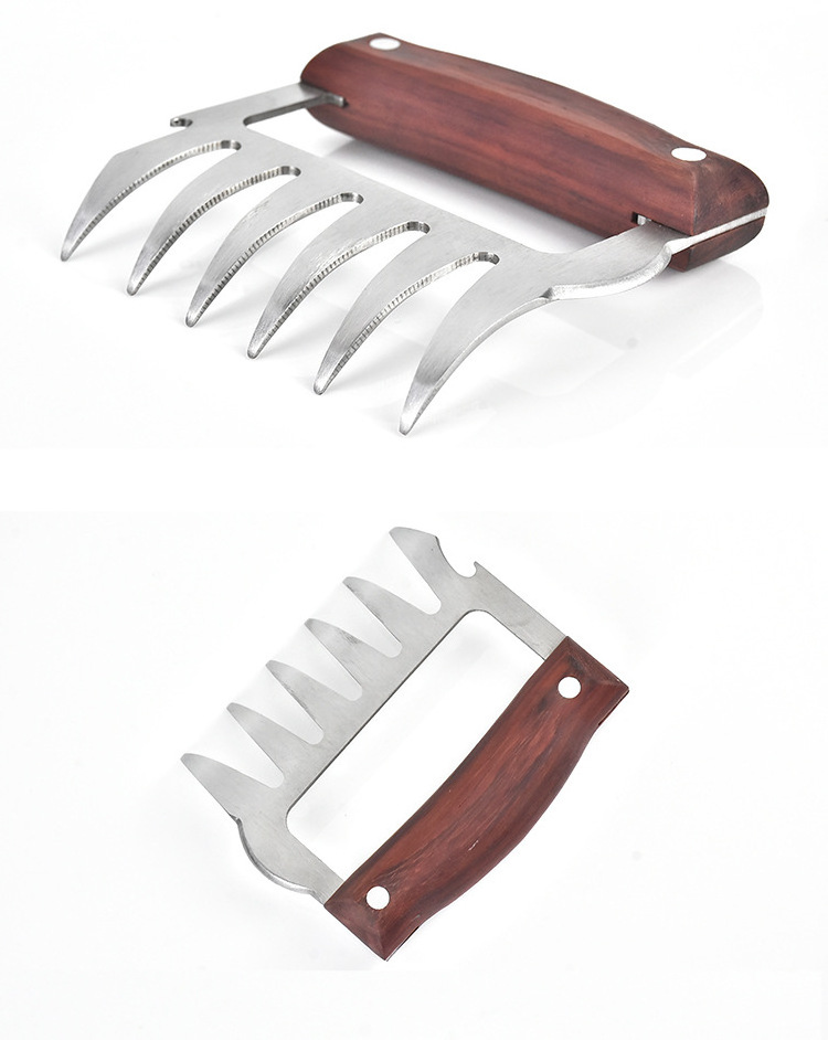 Stainless Steel Bear Claws Meat Splitter With Wooden Handle Multifunction Barbecue Tool Shredding Forks For Pork Beef Poultry