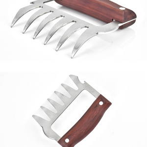 Stainless Steel Bear Claws Meat Splitter With Wooden Handle Multifunction Barbecue Tool Shredding Forks For Pork Beef Poultry