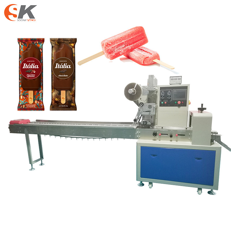 Automatic ice cream popsicle packaging machine ice lolly falafel food  horizontal packaging machine