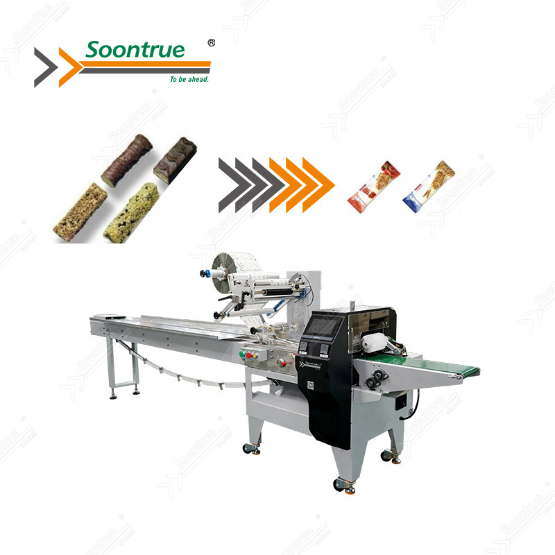 Soontrue Equipment fully pillow packaging snacks chocolate biscuit bread flow horizontal pouch automatic packing machine price