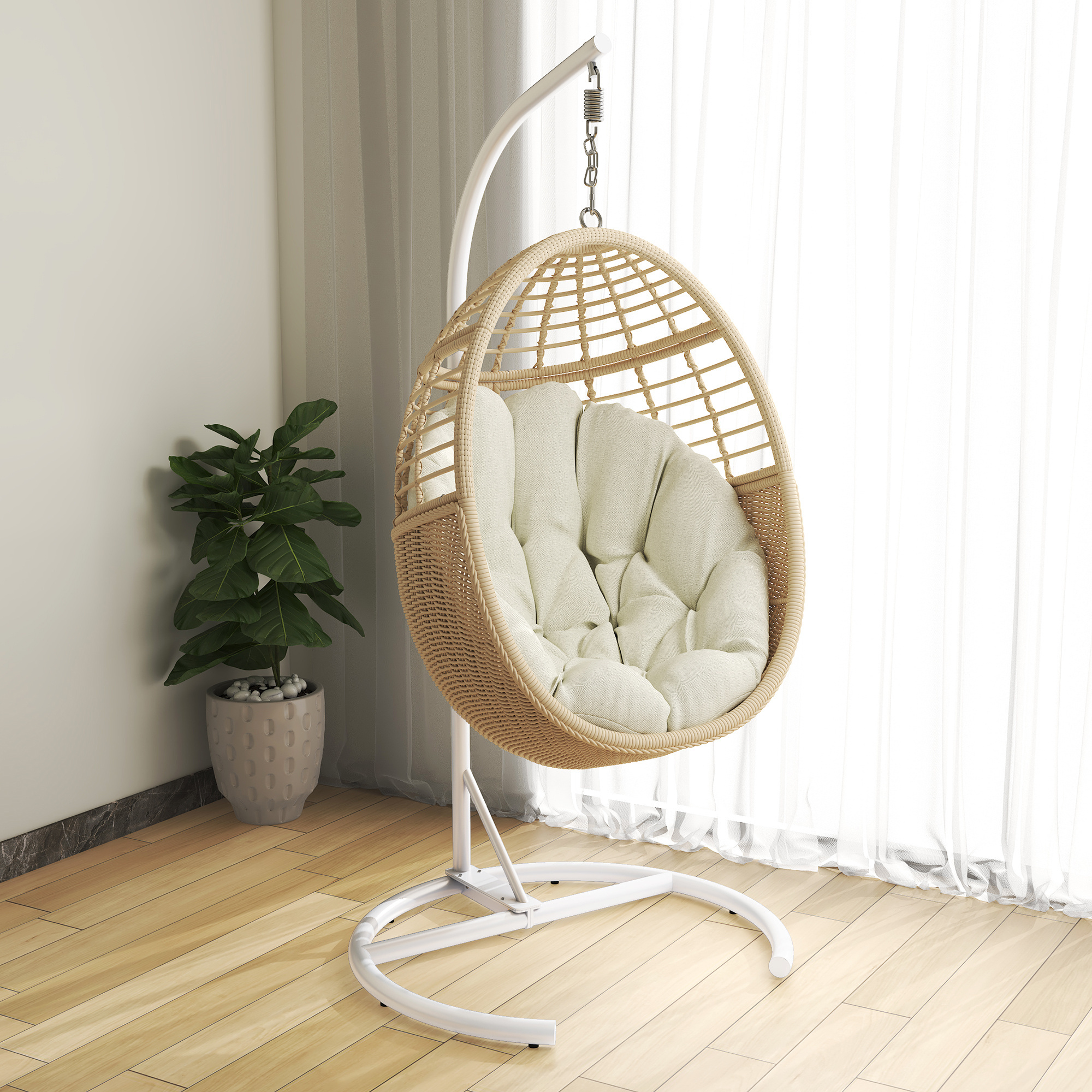 Fulin hot selling Outdoor Hammock Garden Swing Rattan Rope Woven Foldable Hanging Egg Chair Swing