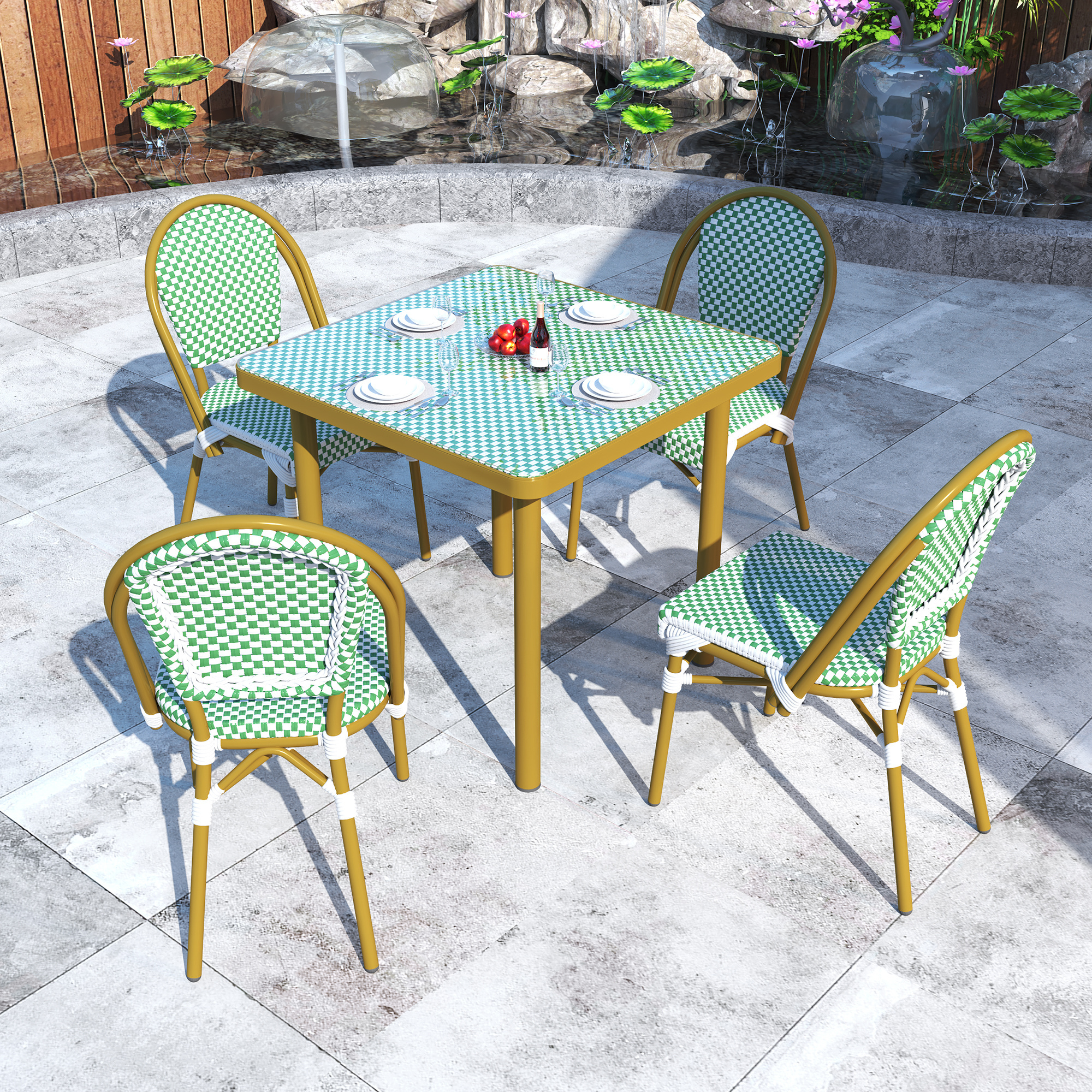 Fulin High Quality French bistro chair outdoor garden rattan chair furniture Paris courtyard cafe dining chair